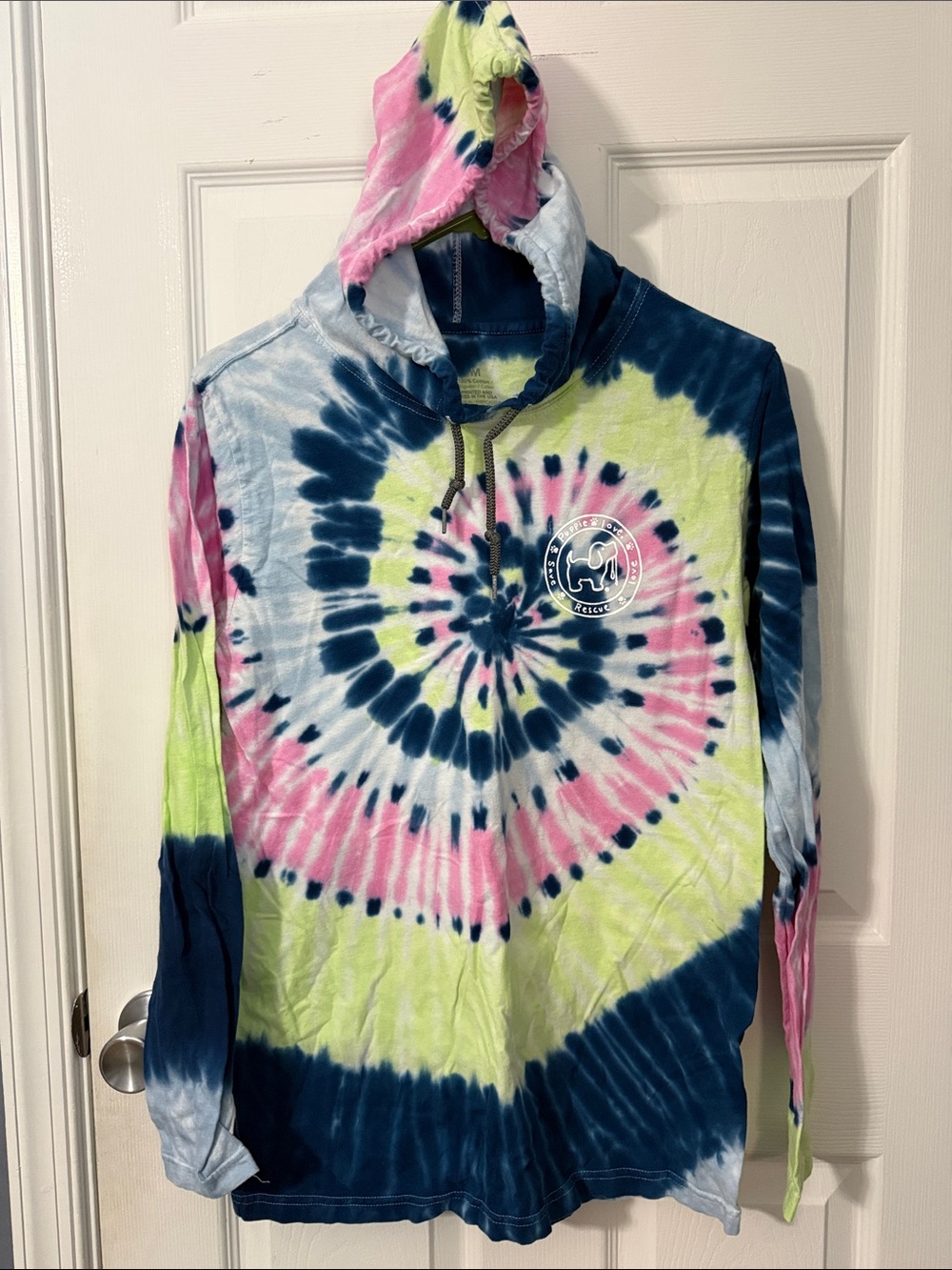 Puppie love Tie-Dye Hooded Long Sleeve Shirt in Pink, Lime, Navy, Light Blue